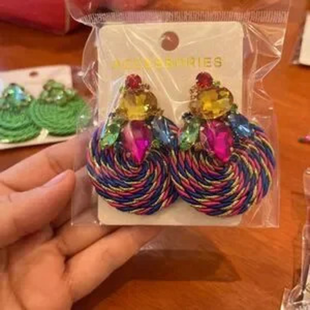 Colorful Crystal Handmade Round Rhinestone?Earrings Exaggerated Statement - Picture 4 of 5